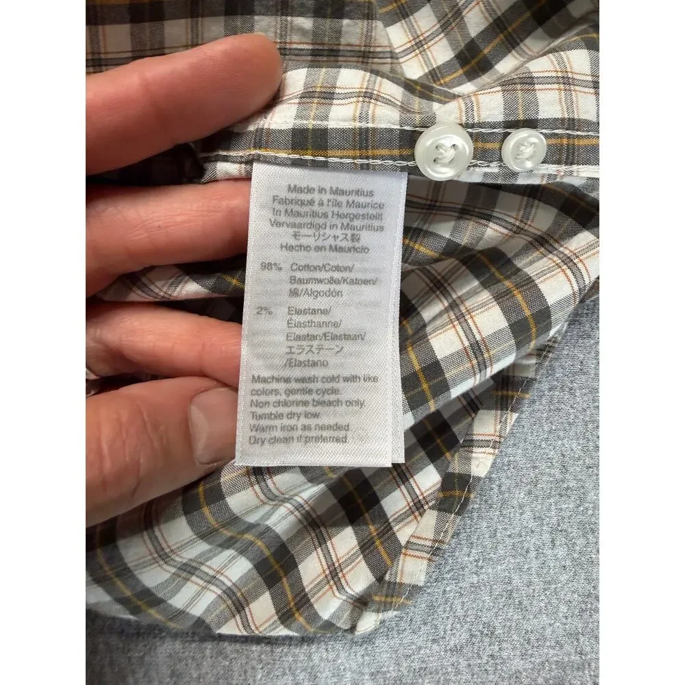 J. Crew Mens Slim Untucked Plaid Stretch Long Sleeve Button Up Brown Cream SizeL